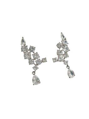 CZ Teardrop Dangle Stud Earrings Cluster Silver Tone Bling Formal Jewelry